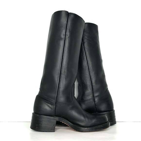 Frye 14L Campus Black Square Toe Pull On Riding Boots Women’s 6 Shoes - Picture 5 of 11